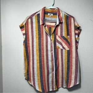 True Craft Striped linen blend button down shirt